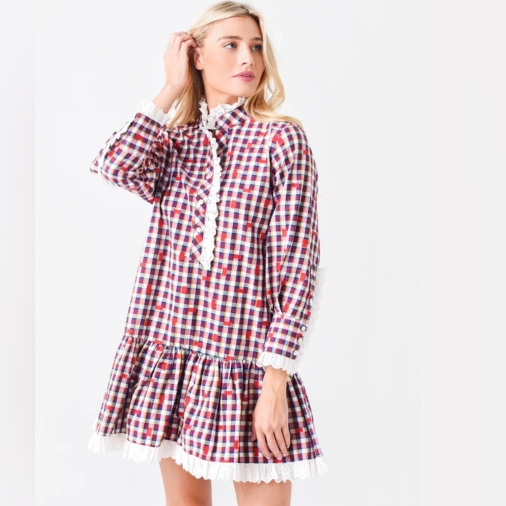 Hunter Bell Red and Blue Plaid Mini Dress